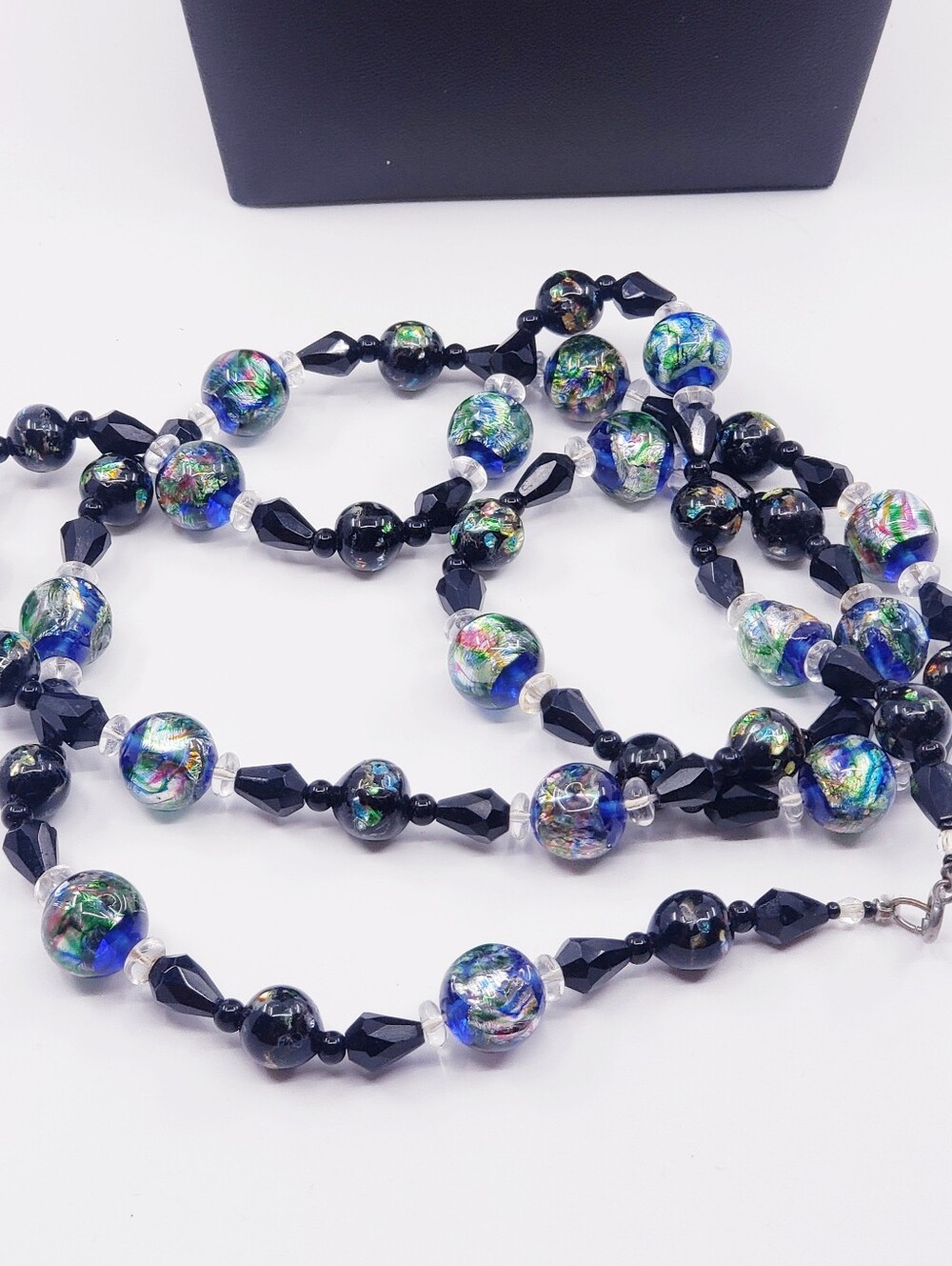 Stunning Glass Murano Style Lampwork/Foil & Black Glass Necklace